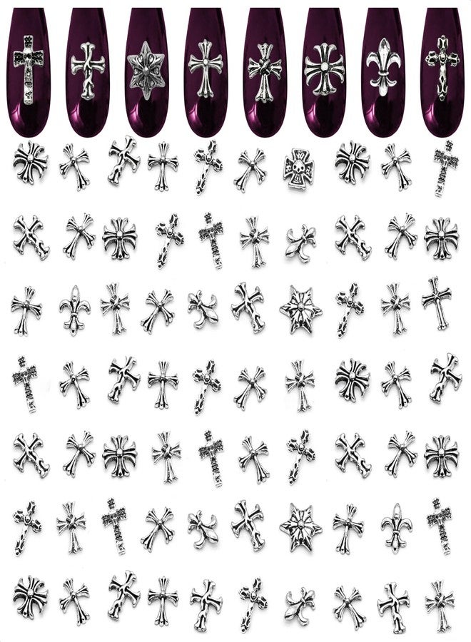 ZOKLU 120 Pcs Cross Nail Charms and Gems – 3D Acrylic Silver Cross Charms for Nails for DIY & Professional Manicure – Easy-to-Apply & Durable Nail Decorations, Versatile for Y2K or Daily Manicure Designs - Image 1